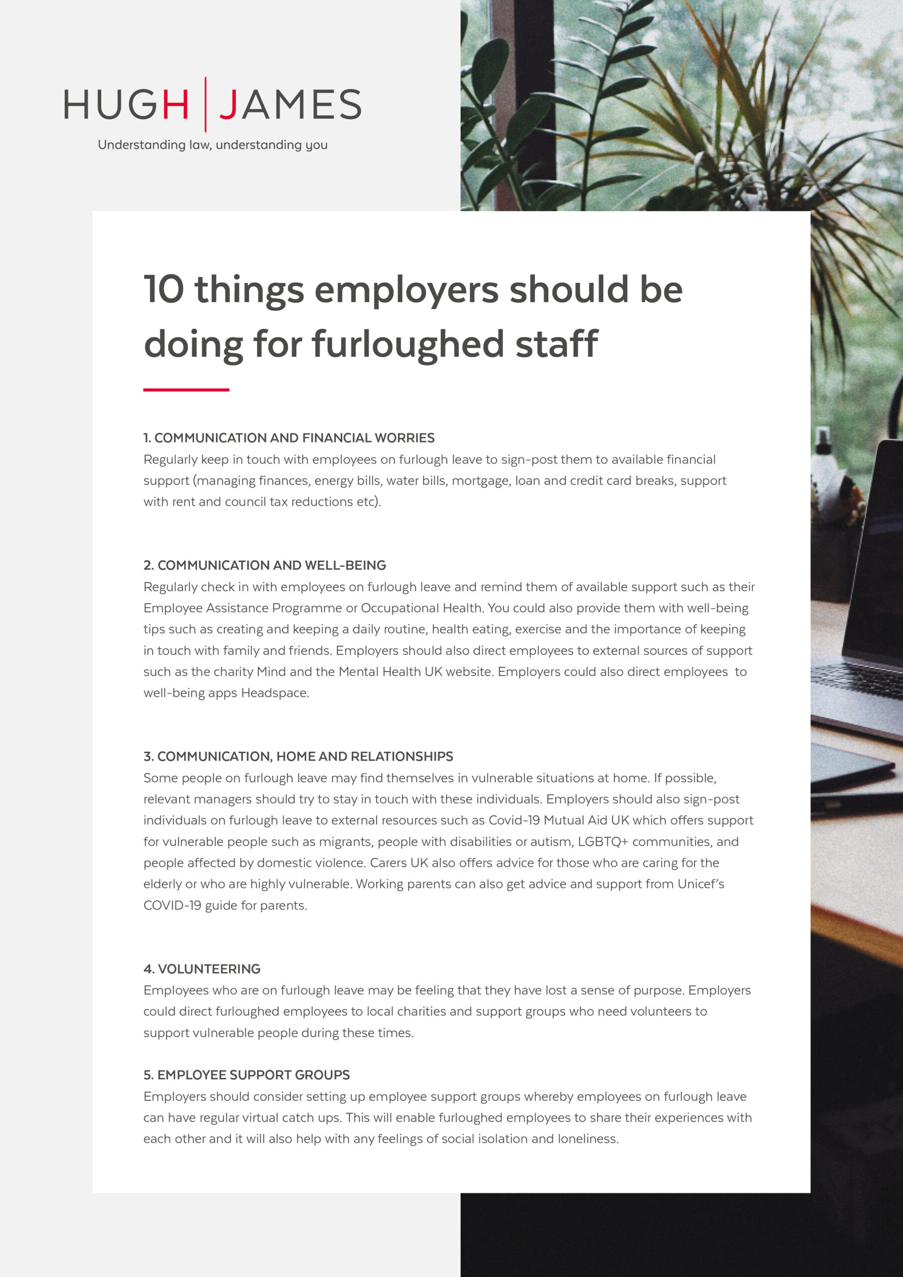 10 things employers should be doing for furloughed staff | Hugh James