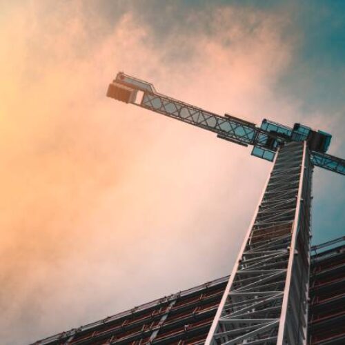 a construction crane as seen from below