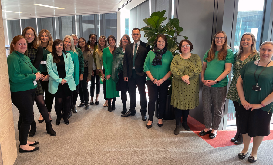 Our Clinical Negligence and Neurolaw teams wearing green to support Cerebral Palsy Cymru on World Cerebral Palsy Day