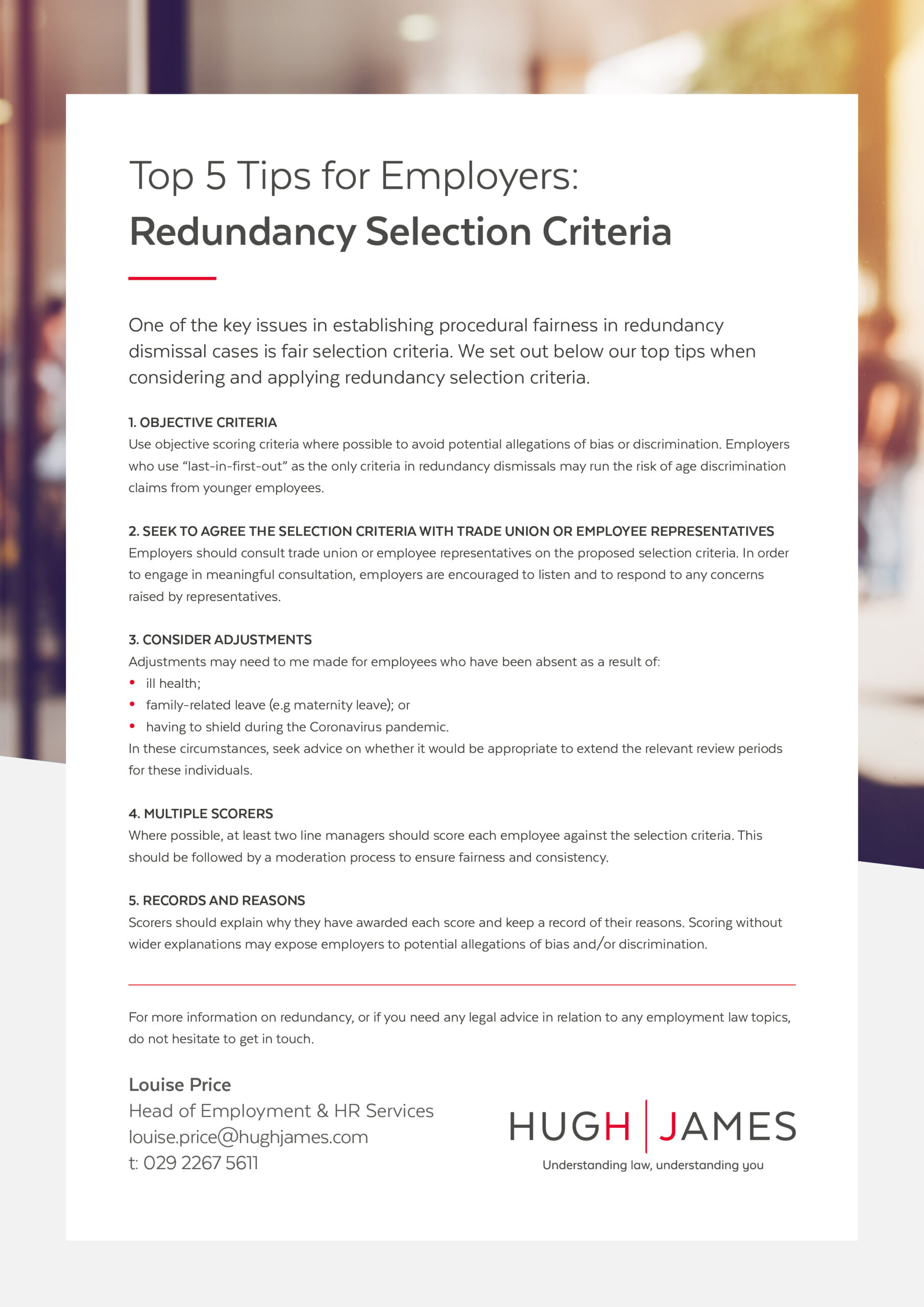 Top 5 tips for employers: redundancy selection criteria | Hugh James