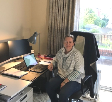 Caroline O'Flaherty working from her home office in lockdown