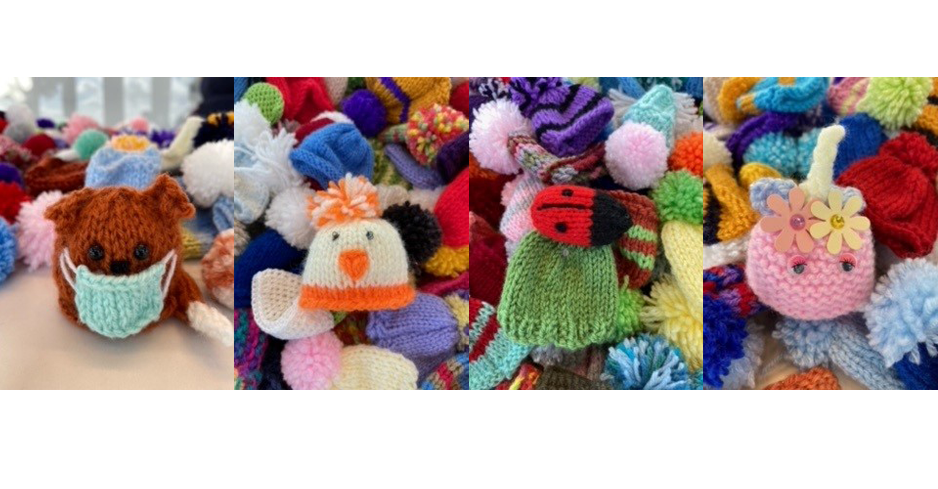 A selection of big knit hats up close