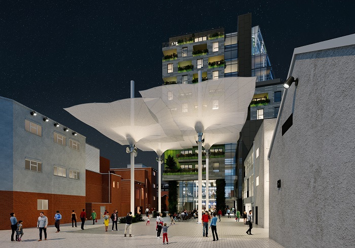 Night shot of Biophilic Living Swansea