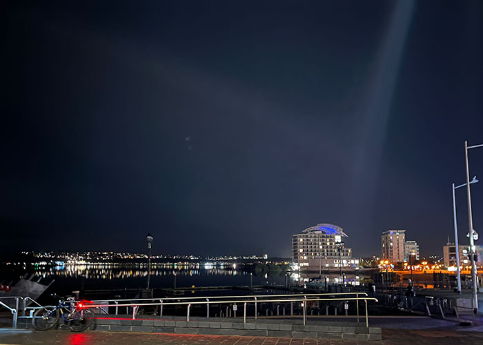 Cardiff Bay at night as seen by Serious Injury senior associate Tamlyn Palmer while participating in Run in the Dark
