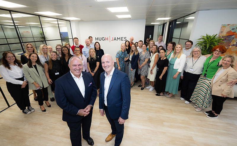 The Hugh James London team, joined by Managing Partner Alun Jones, and Head of London Mark Harvey, celebrate the opening of the new office at 1 King's Arms Yard.