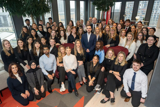 Trainees from the 2024 pro bono scheme gathered in the vista lounge of our Cardiff office