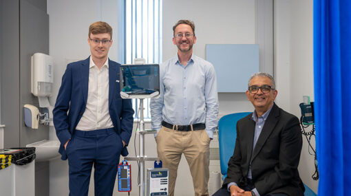 Tom Davies (investment Executive, Development Bank of Wales), Stuart Plant (CEO, Ceryx) and Prof Zaheer Yousef OBE (Consultant Cardiologist at University Hospital of Wales, Cardiff).