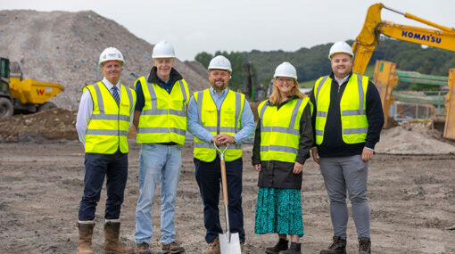 From left to right: Martin Smith (Avant Homes), Andrew Wallbridge (Valleys to Coast customer and Board Member), James Griffiths (Valleys to Coast, Managing Director of Development & Regeneration), Harriet Morgan (Hugh James), Jake Thompson (Cardiff Capital Region).
