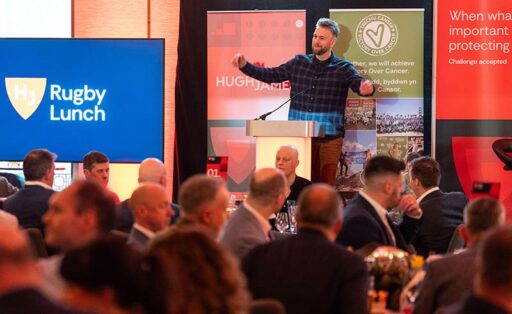 Ryan Jones on stage at the Hugh James Rugby Lunch 2026