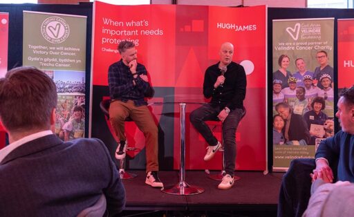 Ryan Jones and Craig Maxwell on stage at the Hugh James Rugby Lunch 2026