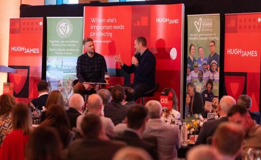 Ryan Jones and Will Greenwood on stage at the Hugh James Rugby Lunch 2026