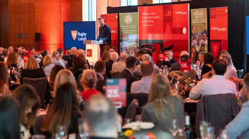 Ryan Jones on stage at the Hugh James Rugby Lunch 2026