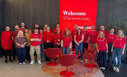 Hugh James staff members wearing red for Velindre