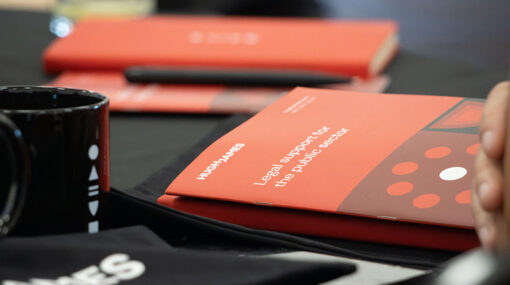 Branded merch sitting on a table